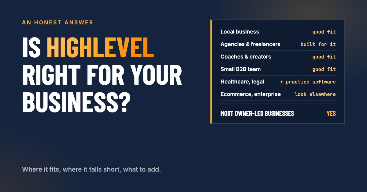 Is HighLevel right for your business: probably yes for small businesses, integrate for specialized needs, look elsewhere for enterprise