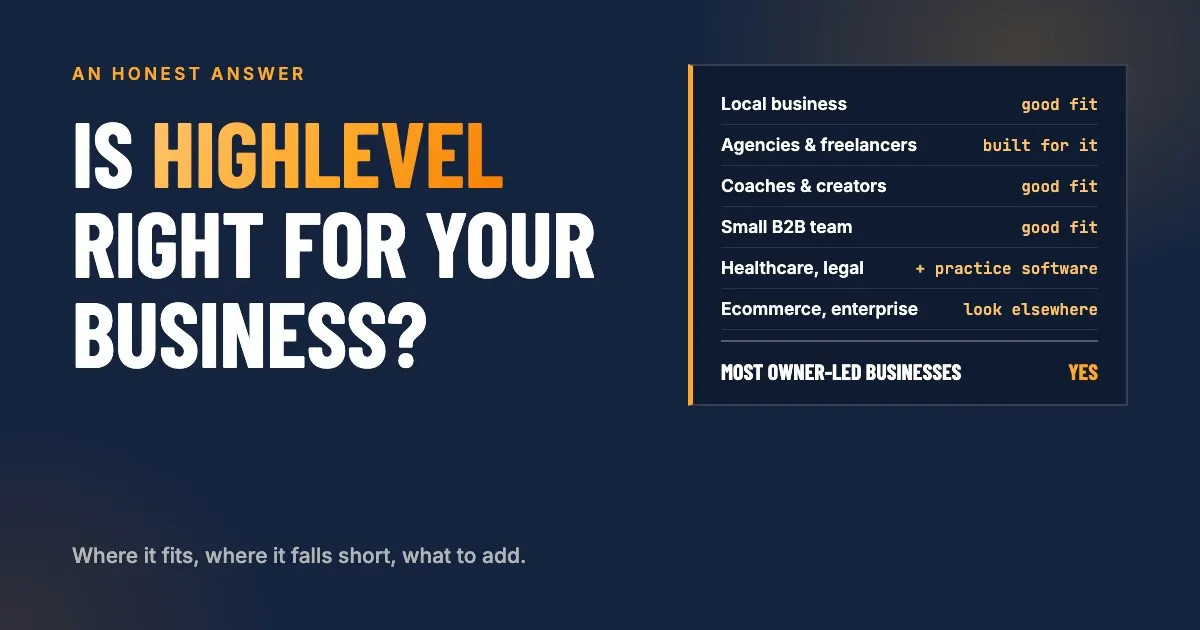 Is HighLevel right for your business: probably yes for small businesses, integrate for specialized needs, look elsewhere for enterprise