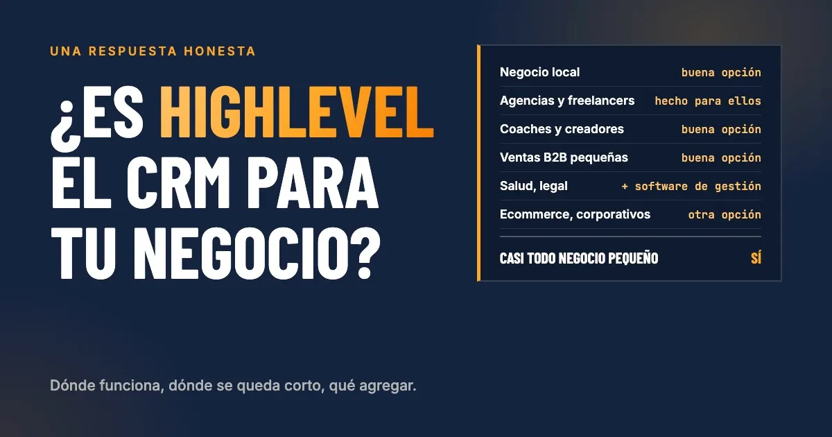 ¿Es HighLevel el CRM correcto?: para negocios pequeños casi siempre sí, para necesidades especiales se complementa, para grandes empresas no